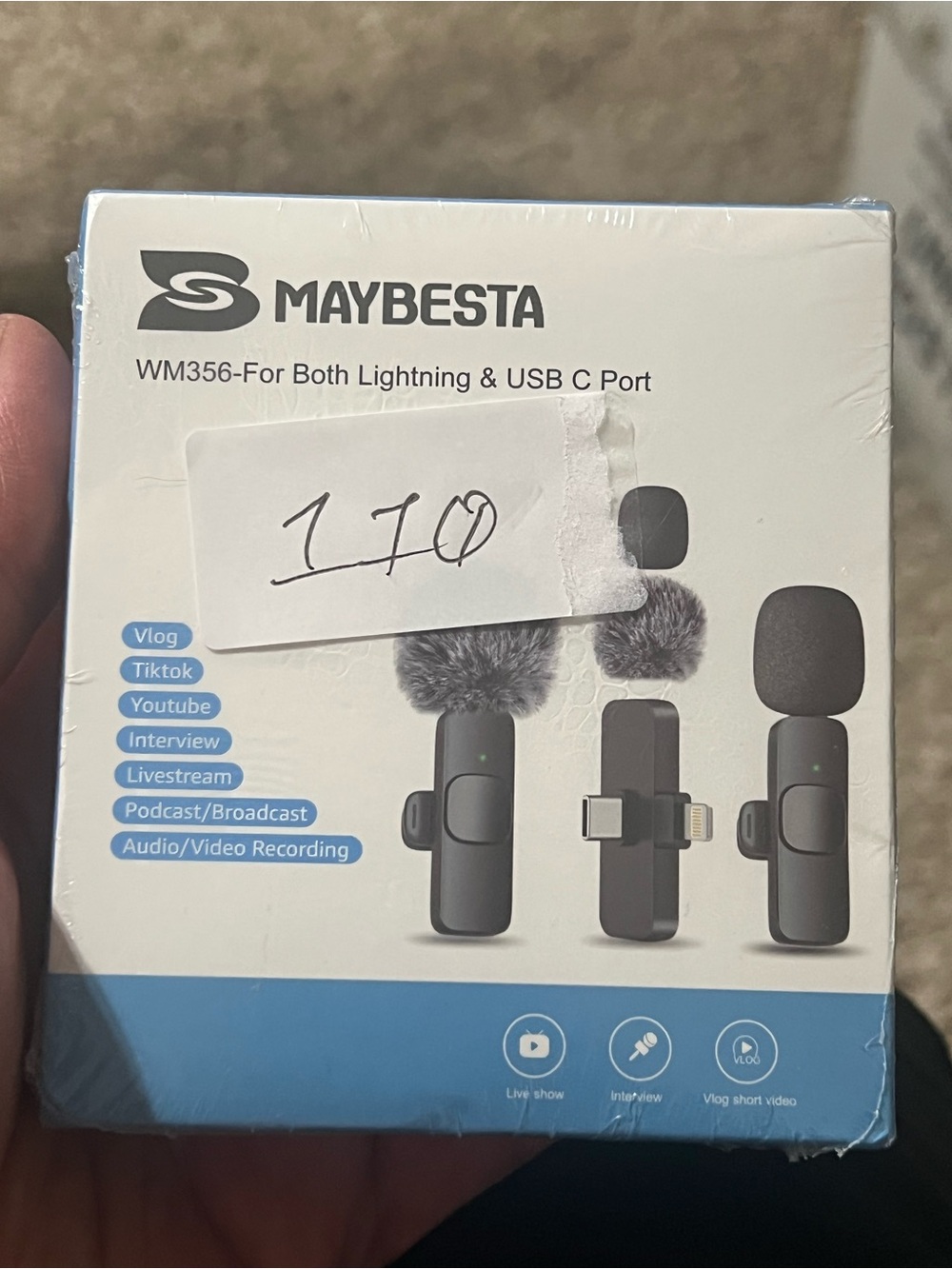 MAYBESTA WM356 Dual Lightning & USB-C Wireless Microphone - Black